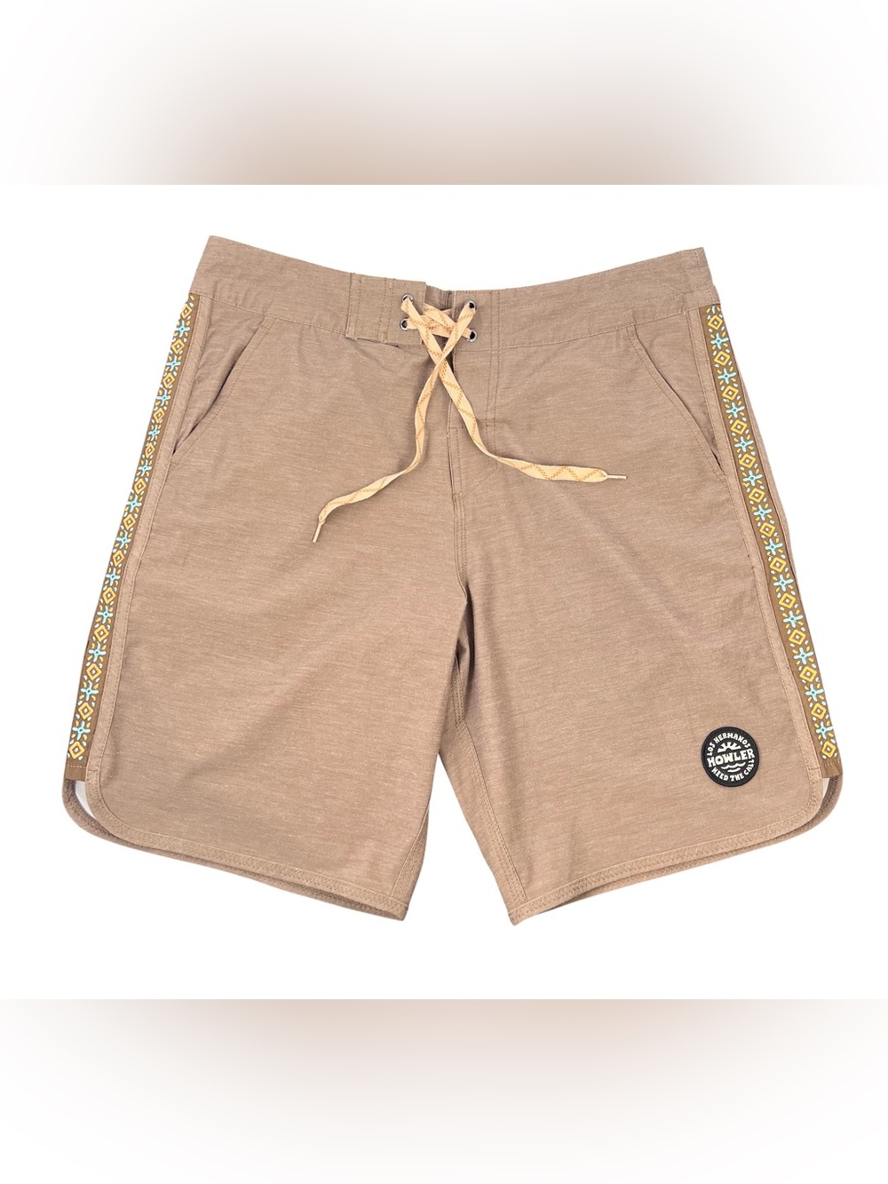 Howler Brothers Mens 33x9" Bruja Deluxe Boardshorts Aztec Brown Pocket Swim Wear